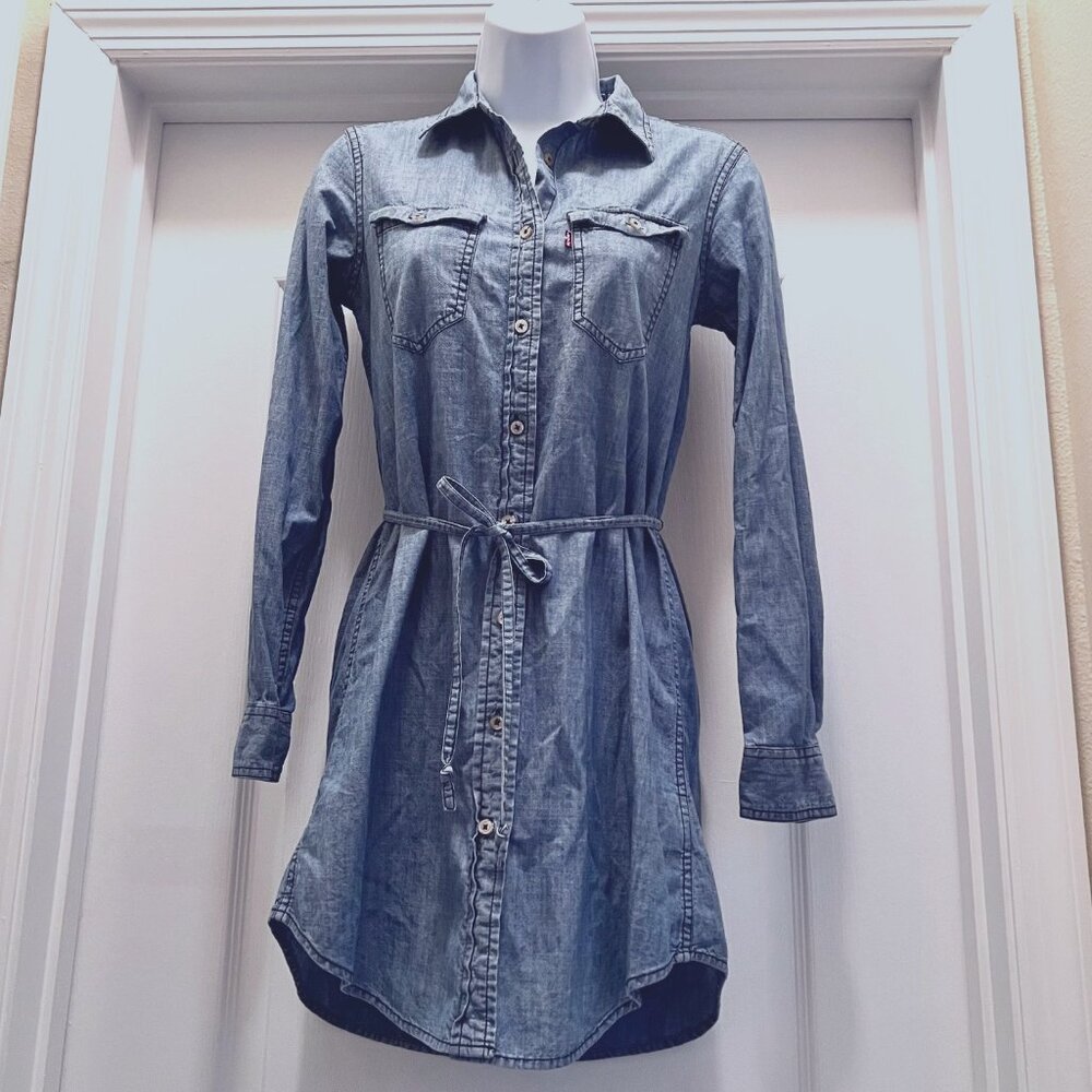 Levi's Light Blue Denim Shirt Dress with Tie Waist